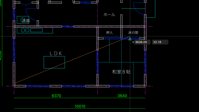 作図中の画面: ゴースト表示とダイナミック入力